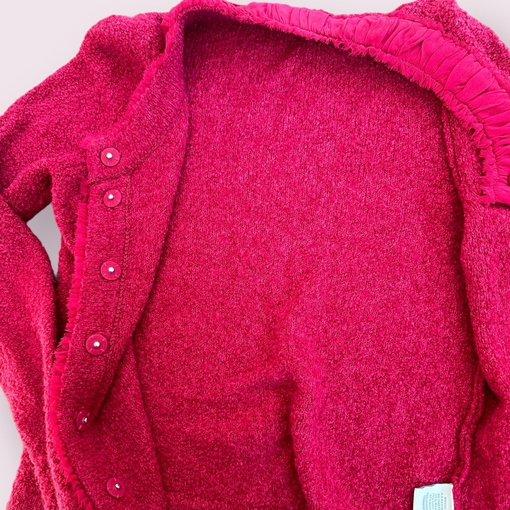 Women’s Boden Wool Cotton Nylon Blend Soft Cardigan With Ruffle Collar Size 8 - Picture 7 of 10